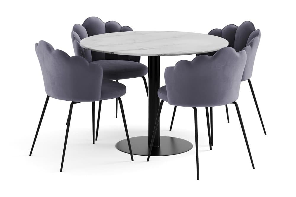 CAPRI Bord 106 cm Rund Vit + 4 BRODDHULT Stolar Grå