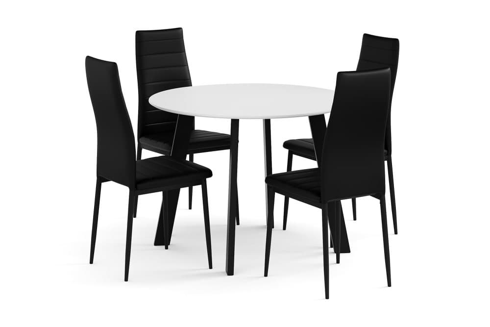 FLY Bord 90 cm Rund Vit + 4 TED Stolar Svart