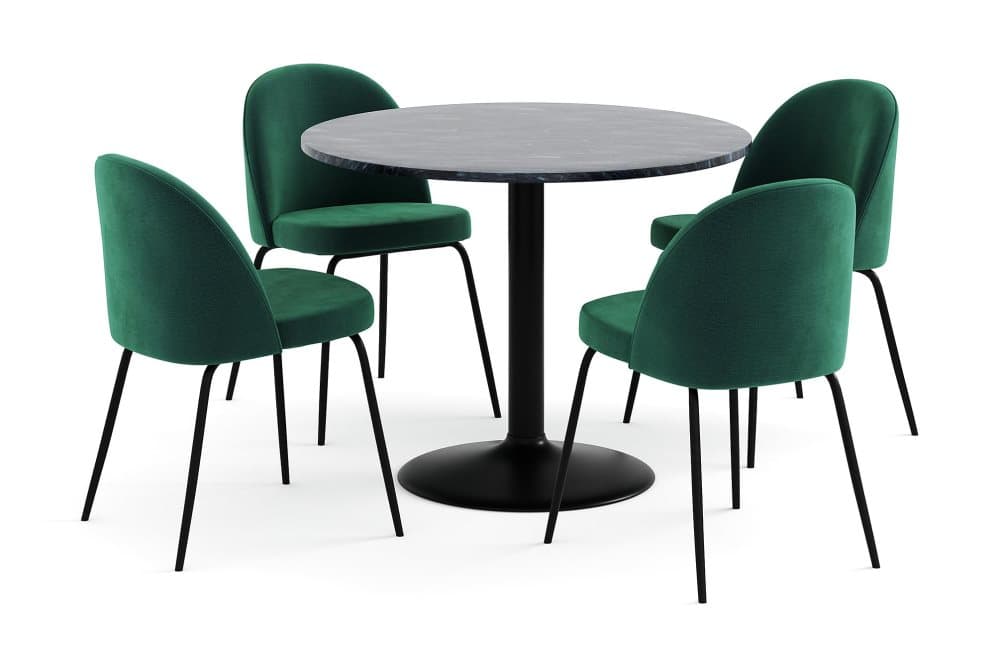GENEVA Bord 100 Runt Marmor Grå + 4 SANDRO Stol Sammet Grön
