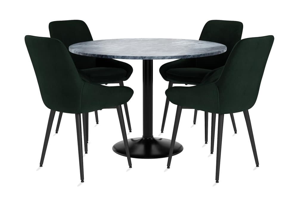 GENEVA Bord 120 Runt Marmor Grå + 4 VIKEN Stol Grön