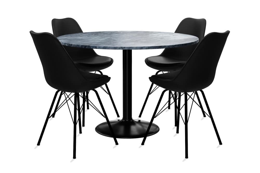 GENEVA Bord 120 Runt Marmor Grå + 4 ZENIT Stol Svart