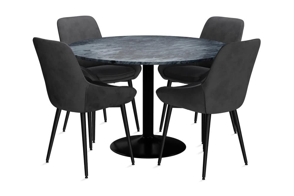 GENEVA Bord 120 Runt Marmor Grå + 4 VIKEN Stol Grå