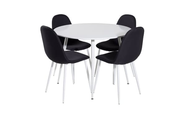 PlazaWHWH100 spisebordssæt spisebord hvid og 4 Polar stole sort, hvid.