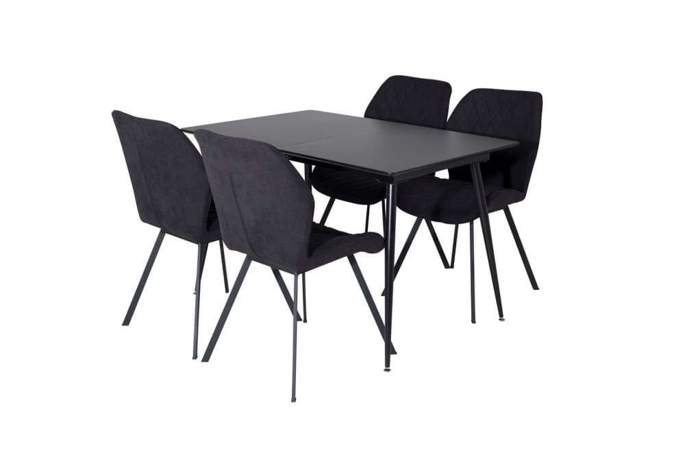 SilarBLExt matgrupp matbord utdragbart bord längd cm 120 / 160 svart och 4 Gemma matstola svart.