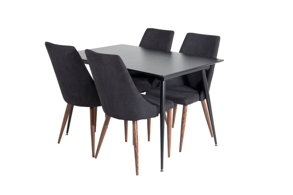 SilarBLExt matgrupp matbord utdragbart bord längd cm 120 / 160 svart och 4 Leone matstola svart.
