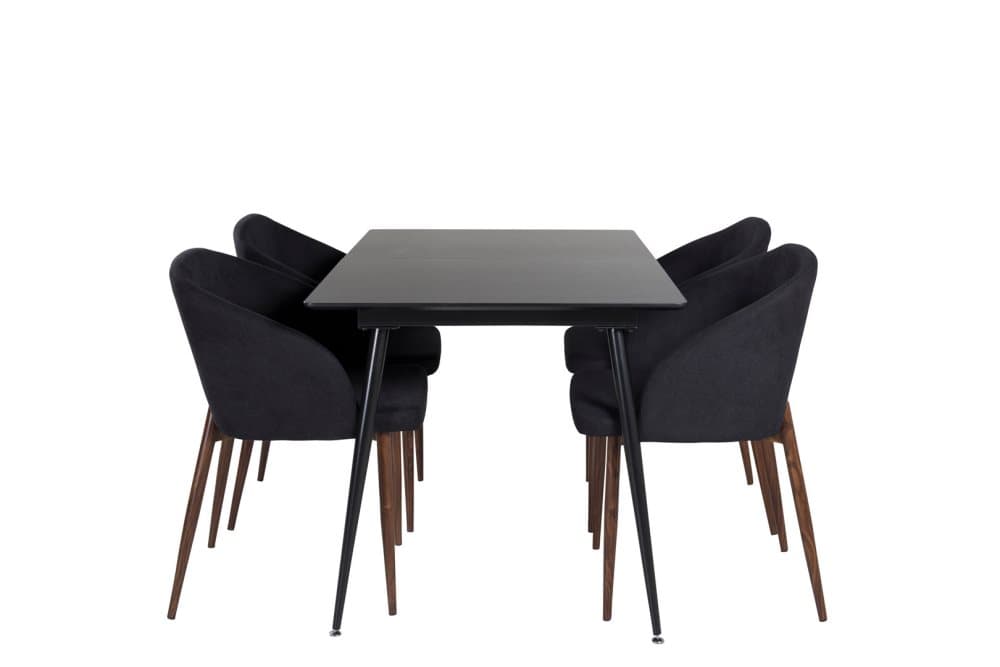 SilarBLExt matgrupp matbord utdragbart bord längd cm 120 / 160 svart och 4 Arch matstola svart.