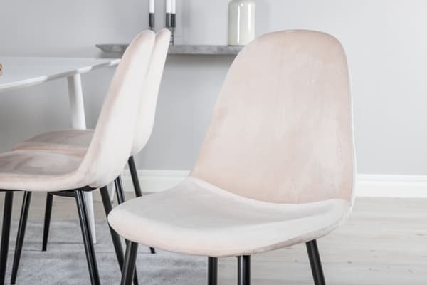Polar180X90WHWH spisebordssæt spisebord hvid og 6 Polar stole velour beige.
