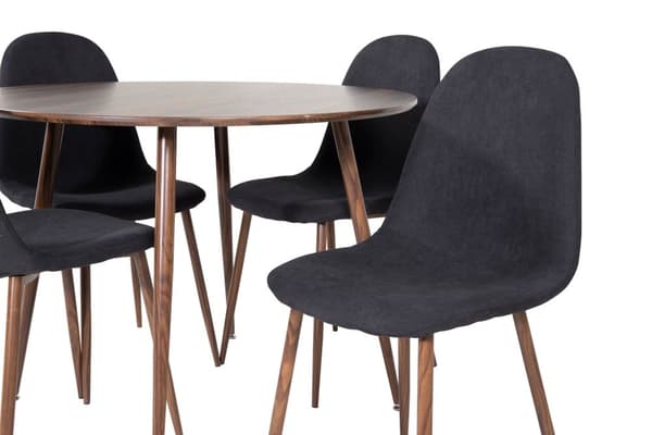 PlazaWA100 matgrupp matbord Valnöt dekor och 4 Polar matstola svart.