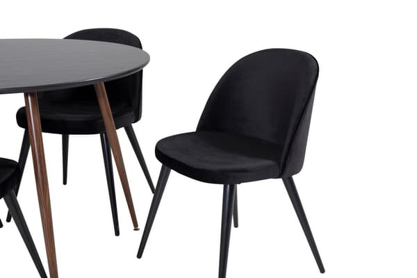 PlazaBLWA100 matgrupp matbord svart och 4 Velvet matstola velour svart.