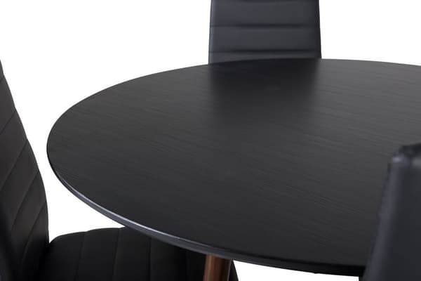PlazaBLWA100 matgrupp matbord svart och 4 Slim High Back matstola PU konstläder svart.
