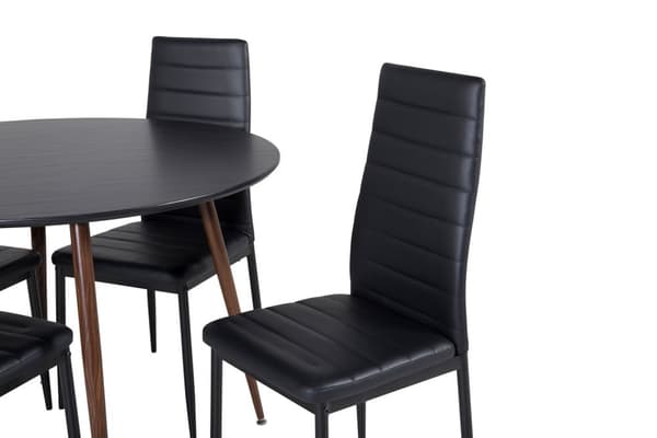 PlazaBLWA100 matgrupp matbord svart och 4 Slim High Back matstola PU konstläder svart.
