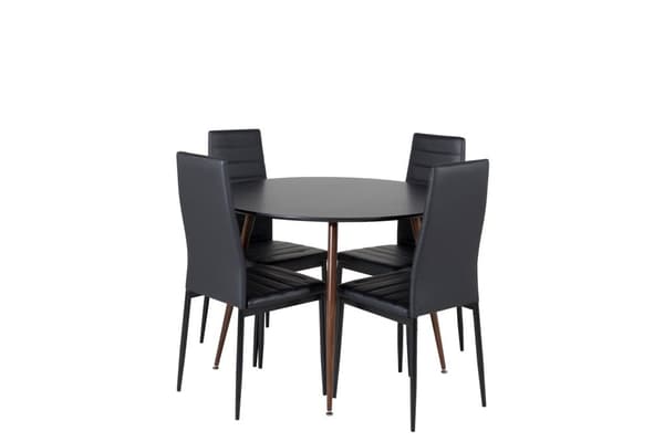PlazaBLWA100 matgrupp matbord svart och 4 Slim High Back matstola PU konstläder svart.