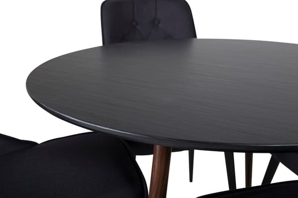 PlazaBLWA100 spisebordssæt spisebord sort og 4 Velvet Deluxe stole sort.
