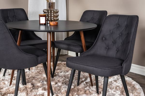 PlazaBLWA100 spisebordssæt spisebord sort og 4 Velvet Deluxe stole sort.