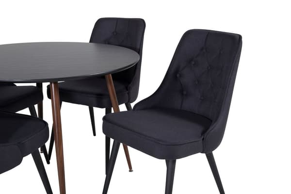 PlazaBLWA100 spisebordssæt spisebord sort og 4 Velvet Deluxe stole sort.