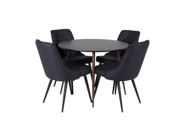 PlazaBLWA100 spisebordssæt spisebord sort og 4 Velvet Deluxe stole sort.