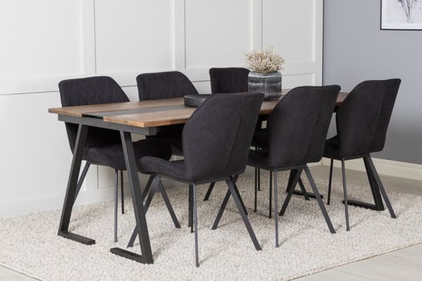 Jakarta matgrupp matbord teak och 6 Gemma matstola svart.