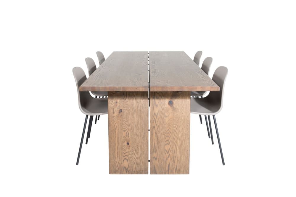 Logger matgrupp matbord utdragbart bord längd cm 210 / 310 rökig ekträd och 6 Arctic matstola kaki, svart.