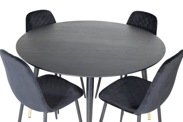 DippØ115BLBR spisebordssæt spisebord sort og 4 Polar Diamond stole velour sort.
