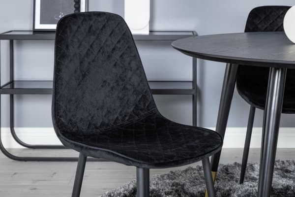 DippØ115BLBR spisebordssæt spisebord sort og 4 Polar Diamond stole velour sort.