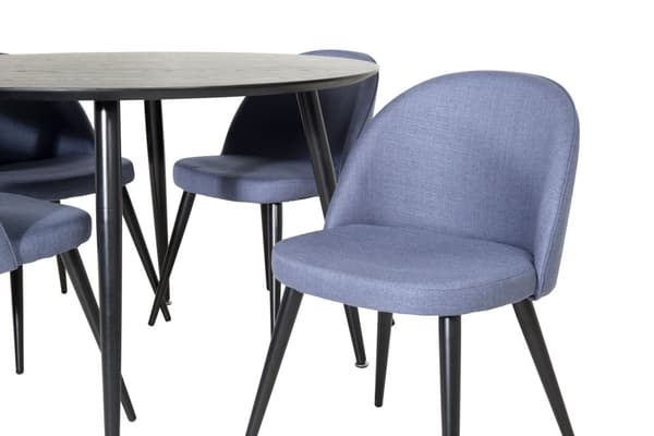 DippØ115BLBL matgrupp matbord svart och 4 Velvet matstola blå.