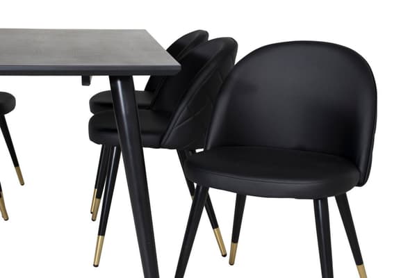 Dipp180x90BLBL spisebordssæt spisebord sort og 6 Velvet stole PU kunstlæder sort.