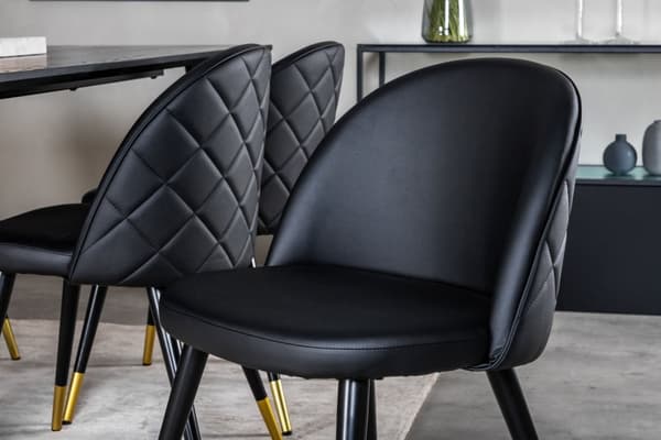 Dipp180x90BLBL spisebordssæt spisebord sort og 6 Velvet stole PU kunstlæder sort.
