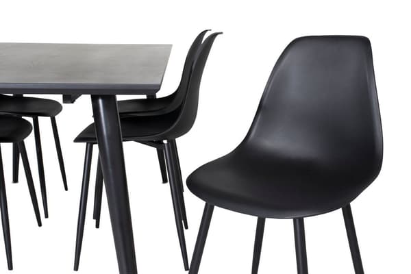 Dipp180x90BLBL matgrupp matbord svart och 6 Polar matstola svart.