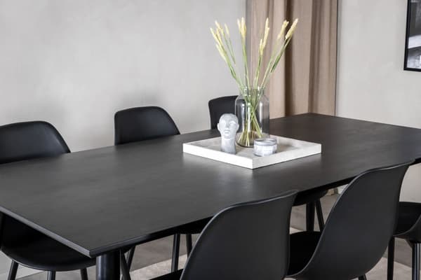 Dipp180x90BLBL matgrupp matbord svart och 6 Polar matstola svart.
