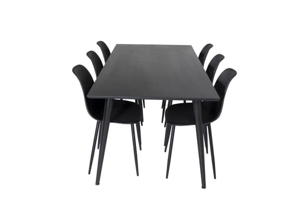 Dipp180x90BLBL matgrupp matbord svart och 6 Polar matstola svart.