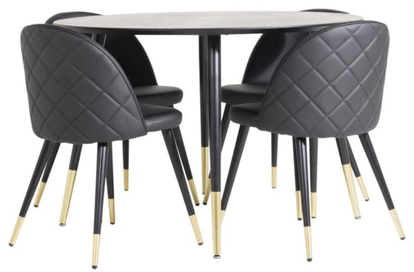DippØ115BLBR spisebordssæt spisebord sort og 4 Velvet stole PU kunstlæder sort , .