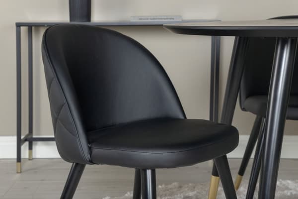 DippØ115BLBR matgrupp matbord svart och 4 Velvet matstola PU konstläder svart.