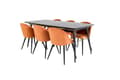 Miniatyrbilde 2 av 6: Gold spisegruppe spisebord uttrekksbord lengde cm 180 / 220 svart og 6 Velvet spisestuestoler velour oransje, svart.