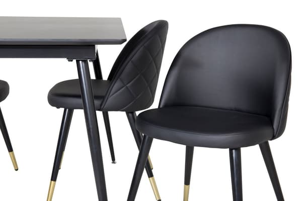SilarBLExt spisegruppe spisebord uttrekksbord lengde cm 120 / 160 svart og 4 Velvet spisestuestoler PU kunstskinn svart.