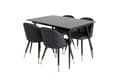 Miniatyrbilde 2 av 6: SilarBLExt spisegruppe spisebord uttrekksbord lengde cm 120 / 160 svart og 4 Velvet spisestuestoler PU kunstskinn svart.