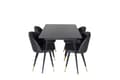 Miniatyrbilde 1 av 6: SilarBLExt spisegruppe spisebord uttrekksbord lengde cm 120 / 160 svart og 4 Velvet spisestuestoler PU kunstskinn svart.