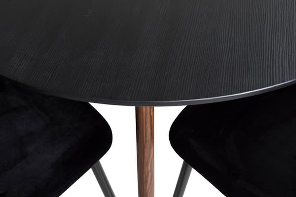 PlazaBLWA100 spisegruppe spisebord svart og 4 Polar spisestuestoler velour svart.