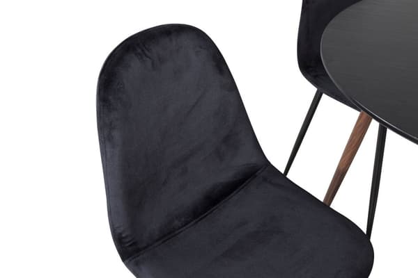 PlazaBLWA100 spisegruppe spisebord svart og 4 Polar spisestuestoler velour svart.