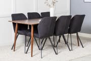 Polar180X90WNWN spisegruppe spisebord valnøtt dekor og 6 Gemma spisestuestoler svart.