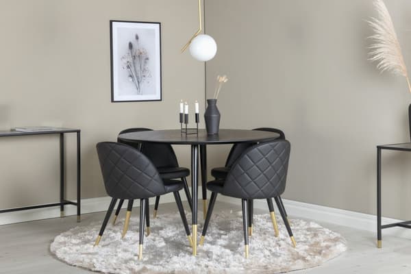 DippØ115BLBR spisegruppe spisebord svart og 4 Velvet spisestuestoler PU kunstskinn svart.