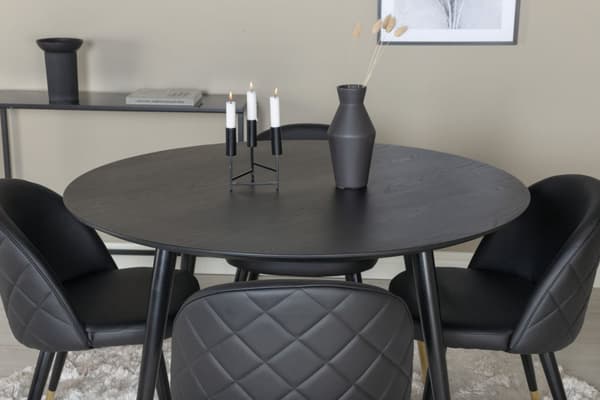 DippØ115BLBR spisegruppe spisebord svart og 4 Velvet spisestuestoler PU kunstskinn svart.