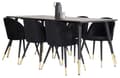Miniatyrbilde 1 av 5: Dipp180x90BLBR spisegruppe spisebord svart og 6 Velvet spisestuestoler velour svart, messing dekor.