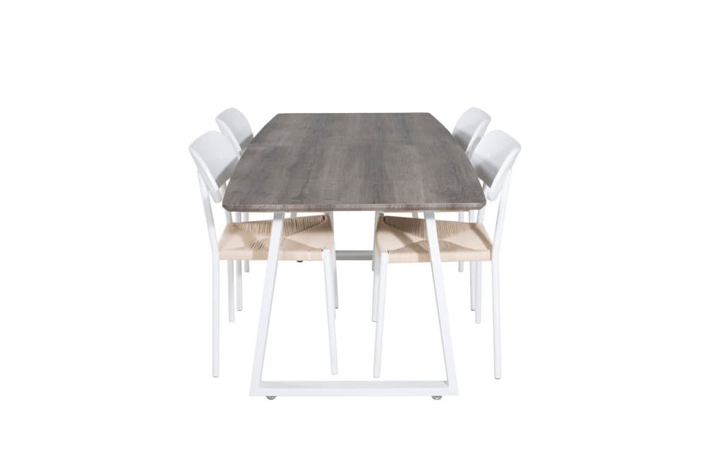 IncaNAWH matgrupp matbord utdragbart bord längd cm 160 / 200 el träd dekor grå och 4 Polly matstola natur, vit.