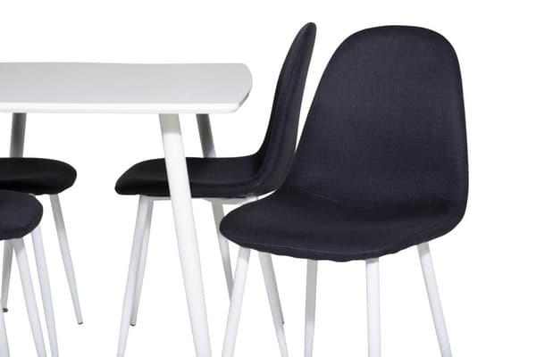 Polar120X80WHWH spisebordssæt spisebord hvid og 4 Polar stole sort, hvid.