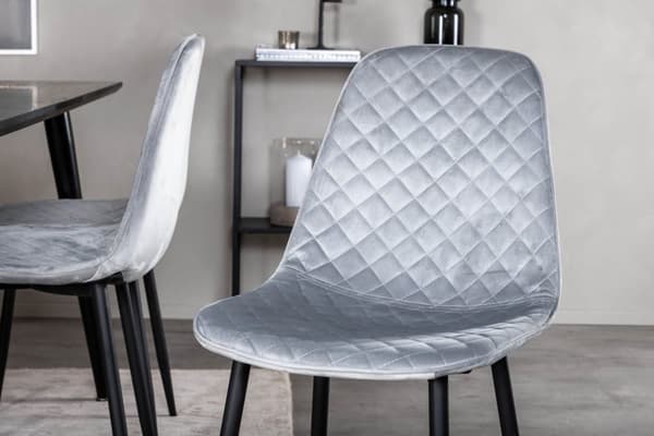 Dipp180x90BLBL spisebordssæt spisebord sort og 6 Polar Diamond stole velour grå.