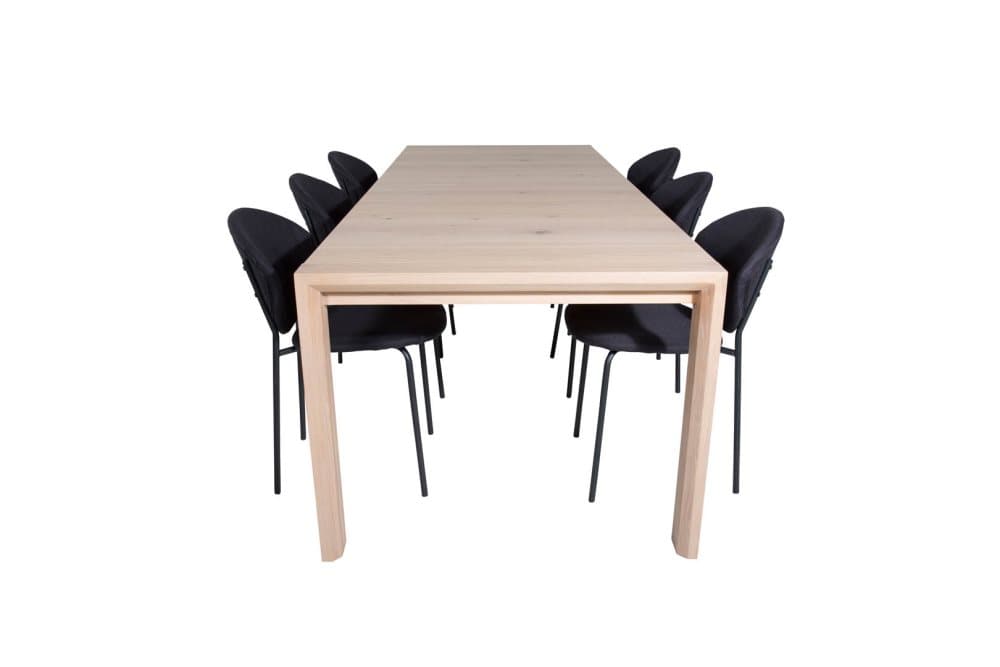 SliderWW matgrupp matbord utdragbart bord längd cm 170 / 250 ekträd vit washeded och 6 Vault matstola svart.