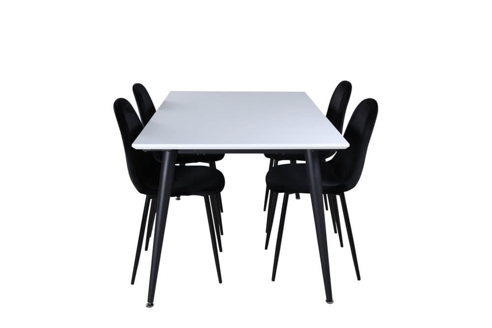 Jimmy150 matgrupp matbord utdragbart bord längd cm 150 / 240 vit och 4 Polar matstola velour svart.