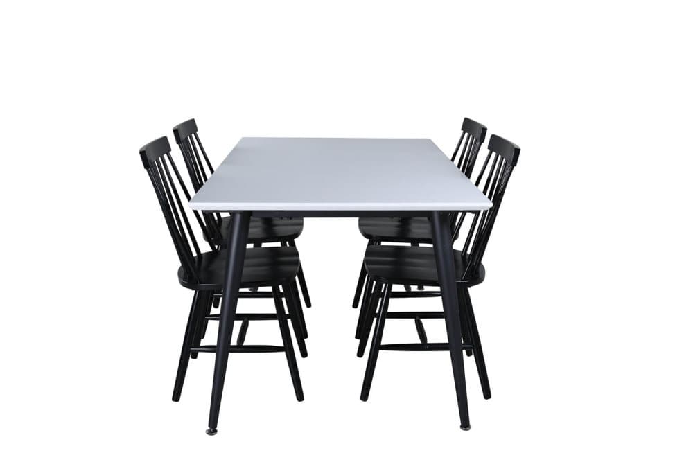 Jimmy150 matgrupp matbord utdragbart bord längd cm 150 / 240 vit och 4 Lönneberga matstola svart.