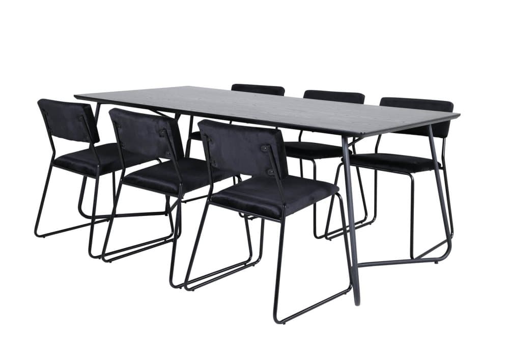 PippiBL matgrupp matbord svart och 6 Kenth matstola velour svart.