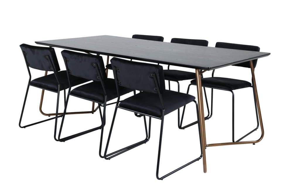 PippiCO matgrupp matbord svart och 6 Kenth matstola velour svart.